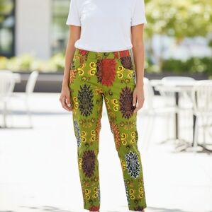 Gretchen Scott Designs Green Sz Large Multicolor Pattern Straight Leg Pants WP46